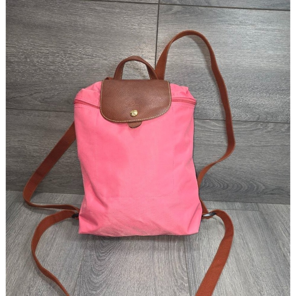 Longchamp Longchamp Pink/Brown Nylon and Leather Le Pliage Backpack B000659